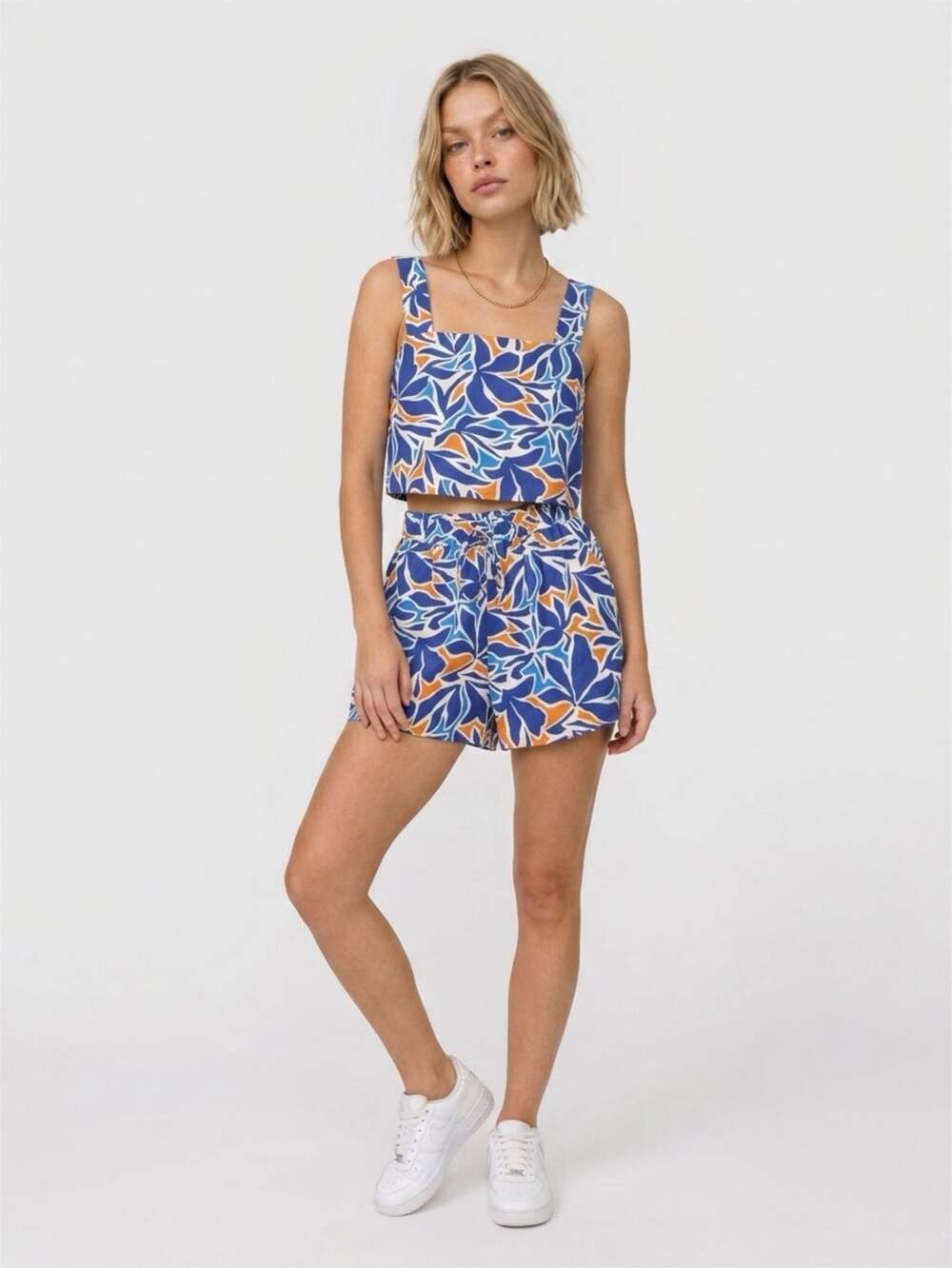 Day + Moon Square Neck Abstract Tropical Print 2-Piece Set